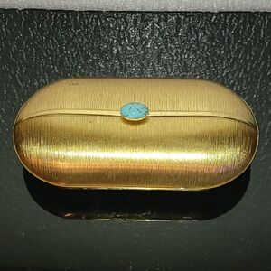 Antique Saks Fifth Avenue Rear  Gold Clutch with Turquoise Accent 4x7"